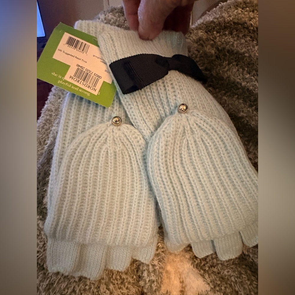 NWT Kate Spade New York Grosgrain Bow Convertible Knit Mittens